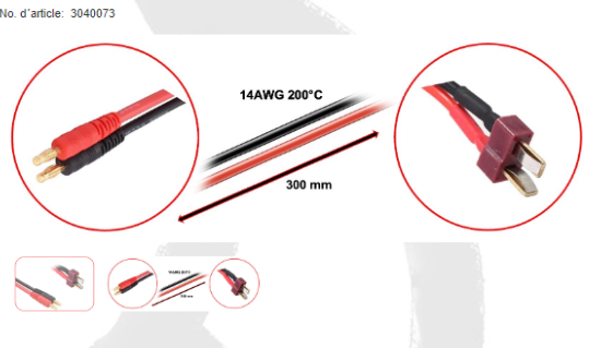 Câble de charge Banane 4MM pour T-Plug 30cm ABSIMA 3040073