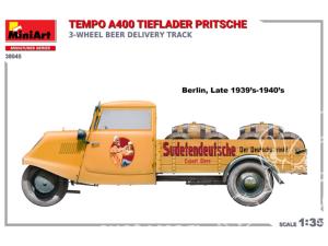 MINI ART MAQUETTE MILITAIRE 38045 CAMION DE LIVRAISON DE BIÈRE À 3 ROUES TEMPO A400 TIEFLADER PRITSCHE 1/35
