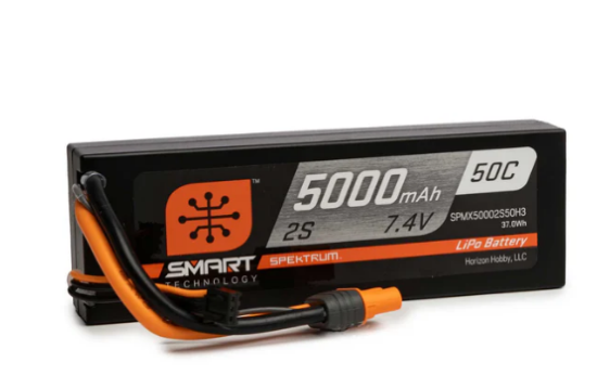 7.4V 5000mAh 2S 50C Smart Hardcase LiPo Battery: IC3