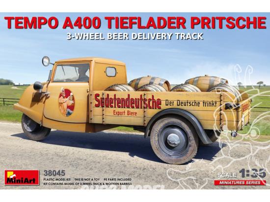 MINI ART MAQUETTE MILITAIRE 38045 CAMION DE LIVRAISON DE BIÈRE À 3 ROUES TEMPO A400 TIEFLADER PRITSCHE 1/35