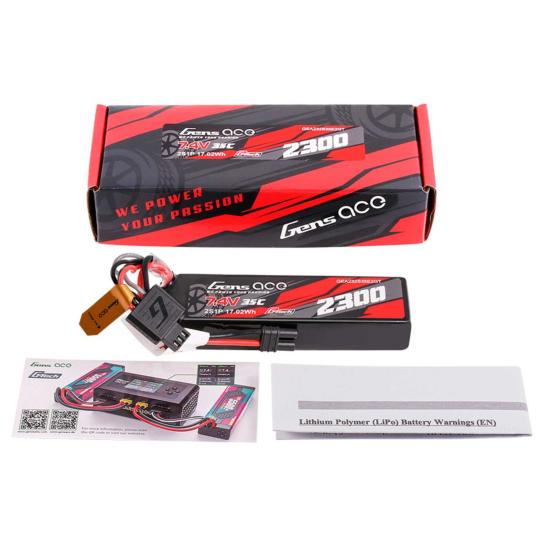 Batterie Lipo Gens Ace 2300 mAh 2S 35C 7,4 V G-Tech avec prise EC2