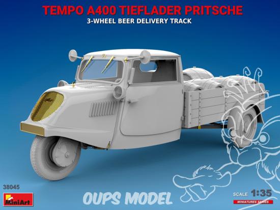 MINI ART MAQUETTE MILITAIRE 38045 CAMION DE LIVRAISON DE BIÈRE À 3 ROUES TEMPO A400 TIEFLADER PRITSCHE 1/35