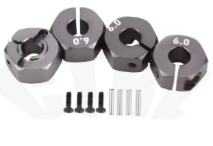 Promodelisme67 Hexagones de roues 12mm+6mm de Deport -4pcs PM-6014